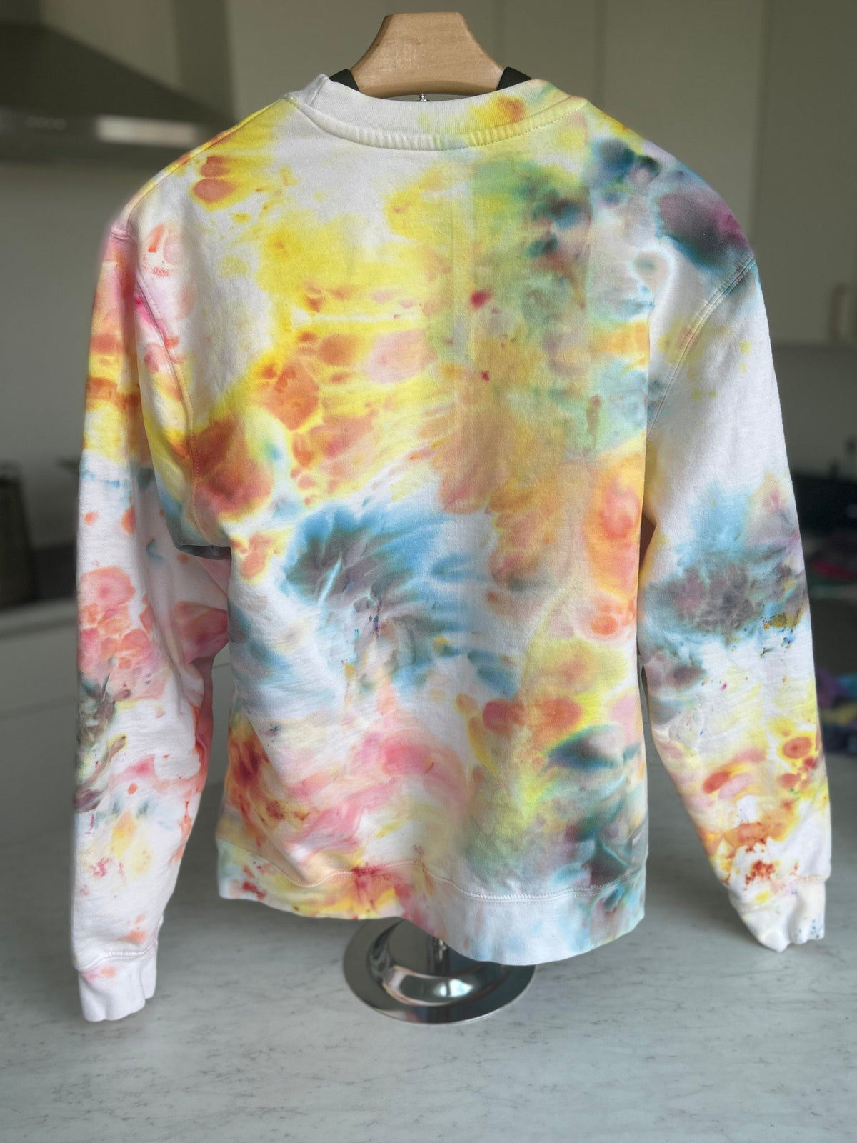 Adult Medium Stormy Tangerine Tie Dye Pullover, Hand Dyed Flow Style Sweater