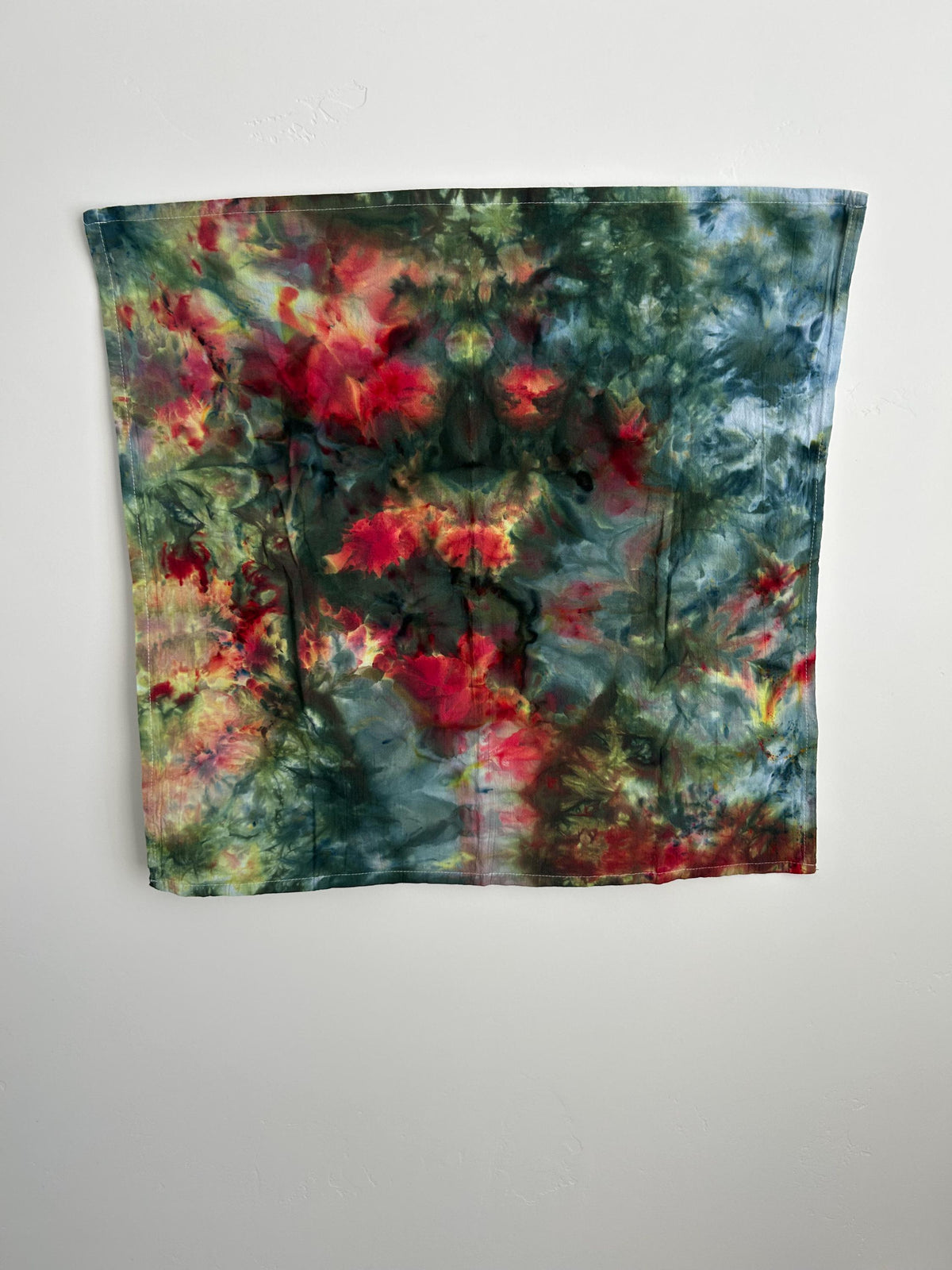 Hand Dyed Tea Towel - Forest and Tangerine Ice Dye