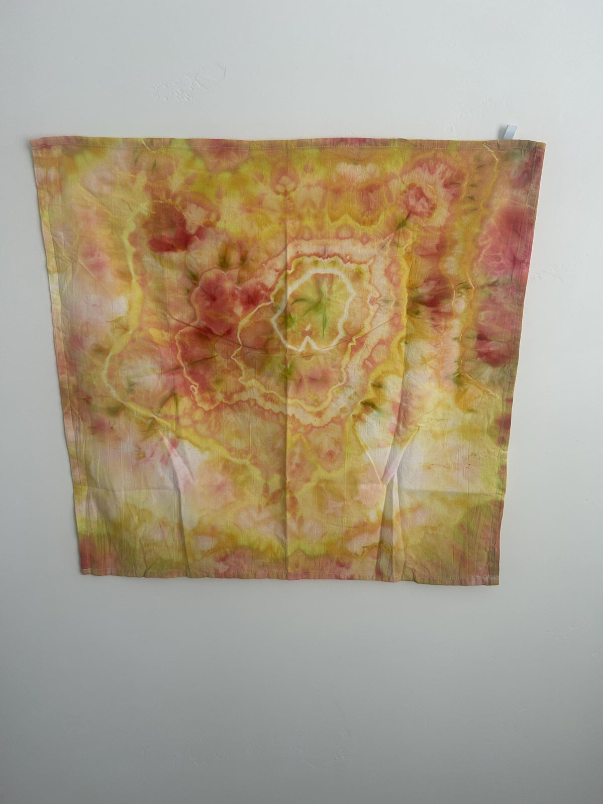 Hand Dyed Tea Towel - Chartreuse and Tangerine Geode Ice Dye
