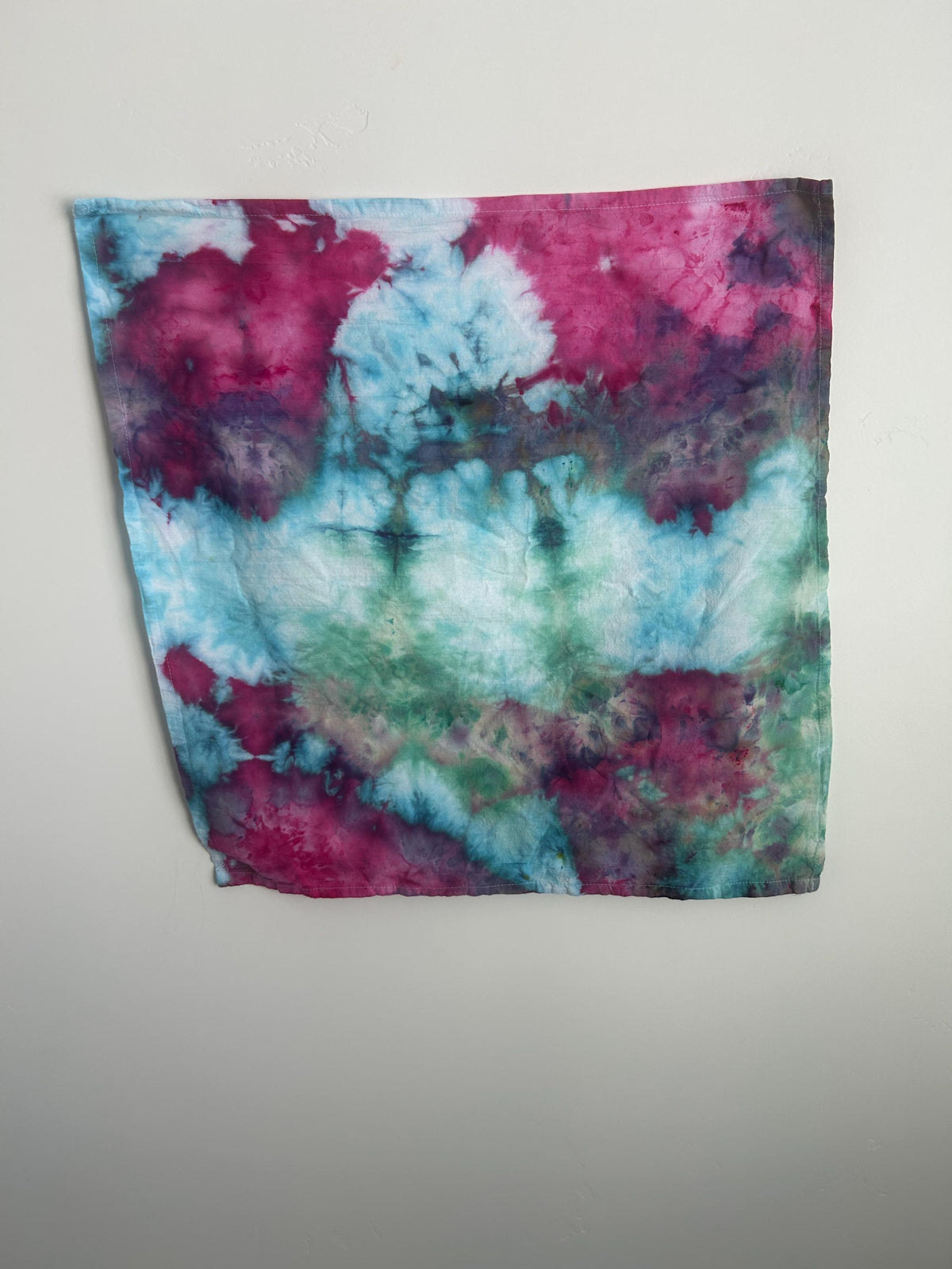 Hand Dyed Tea Towel - Seafoam, Pink and Purple Flow Ice Dye