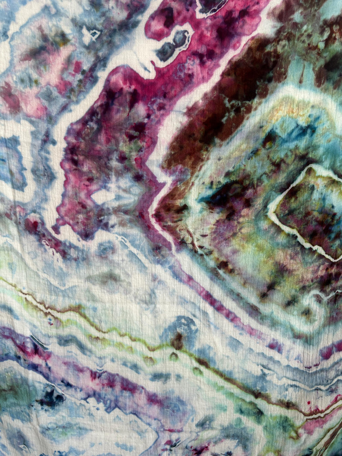 Hand Dyed Bamboo Swaddle Blanket – 47"x47" Geode Ice Dye in Teal, Purple & Black | Soft Muslin Baby Wrap, Unique Gift