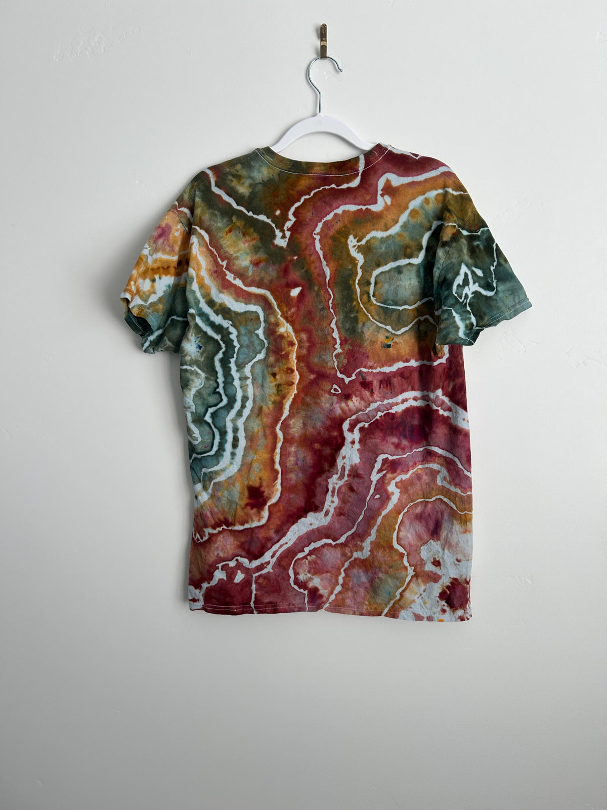Geode Tie Dye Shirt – Rust, Sage & Red Ice Dyed Hanes Cotton Tee, Size Large