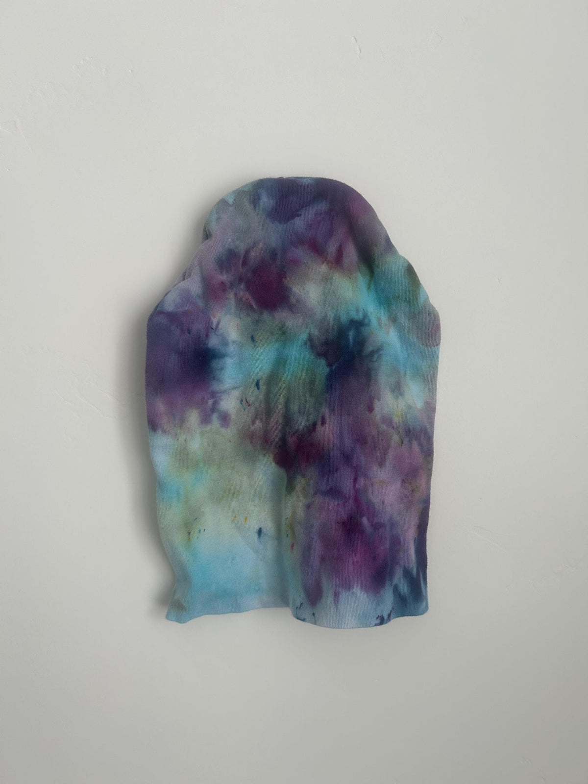 Blue and Plum Ice Dyed Beanie – Hand Dyed Cotton Slouchy Hat, Cozy Winter Cap
