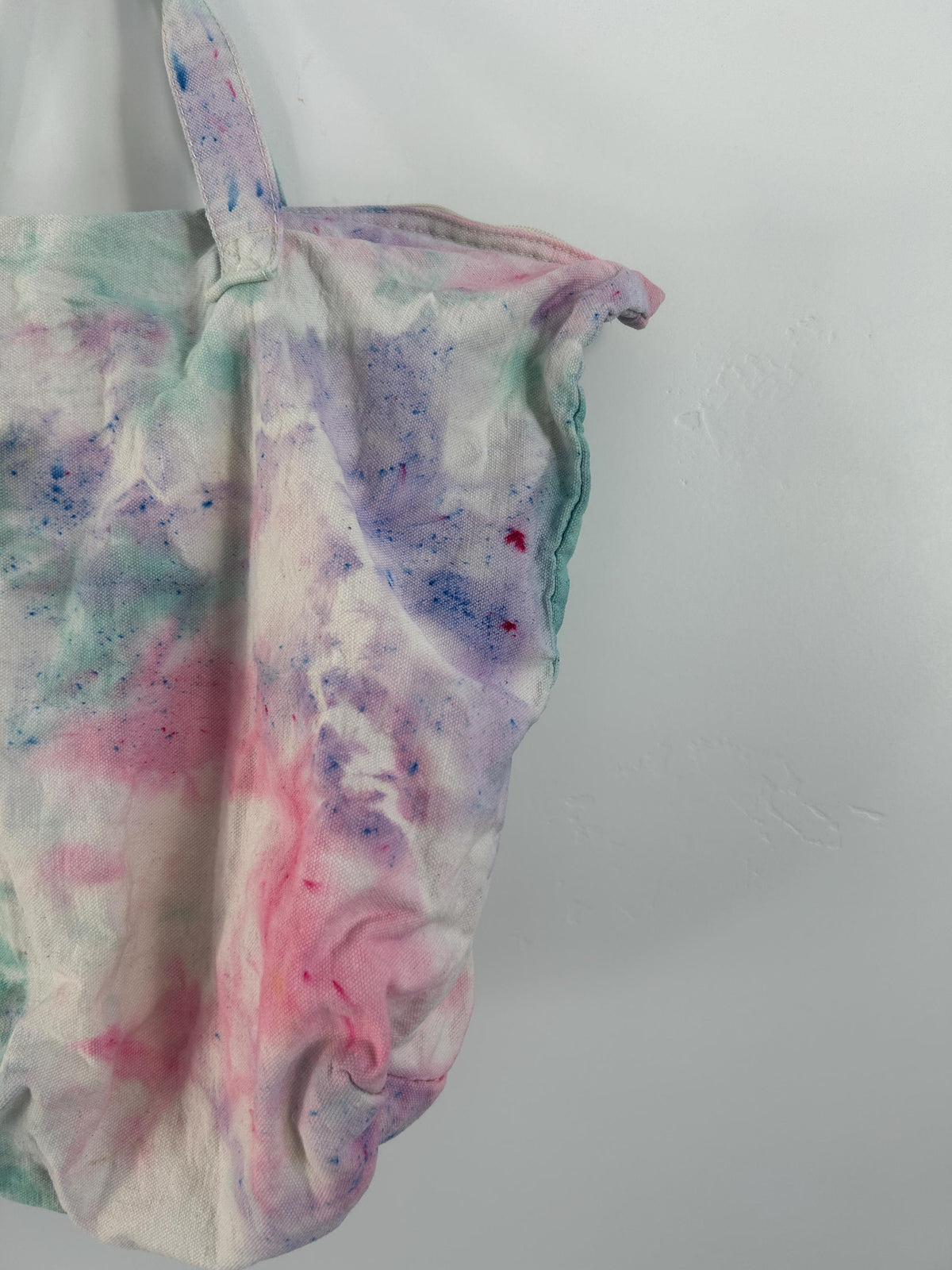 Pastel Tie Dye Tote Bag | Ice Dyed Canvas Zipper Tote | Hand Dyed Seafoam Lavender Pink | Boho Beach Bag