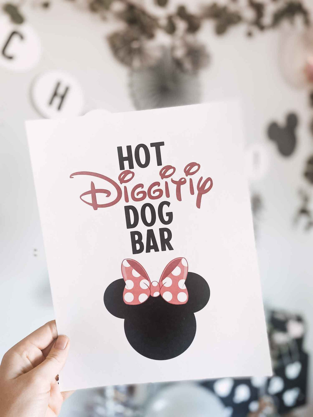 Minnie Mouse Party Printables - Welcome Sign, Hot Dog Bar, Party Favors, Mickey Ears Silhouette - Instant Download