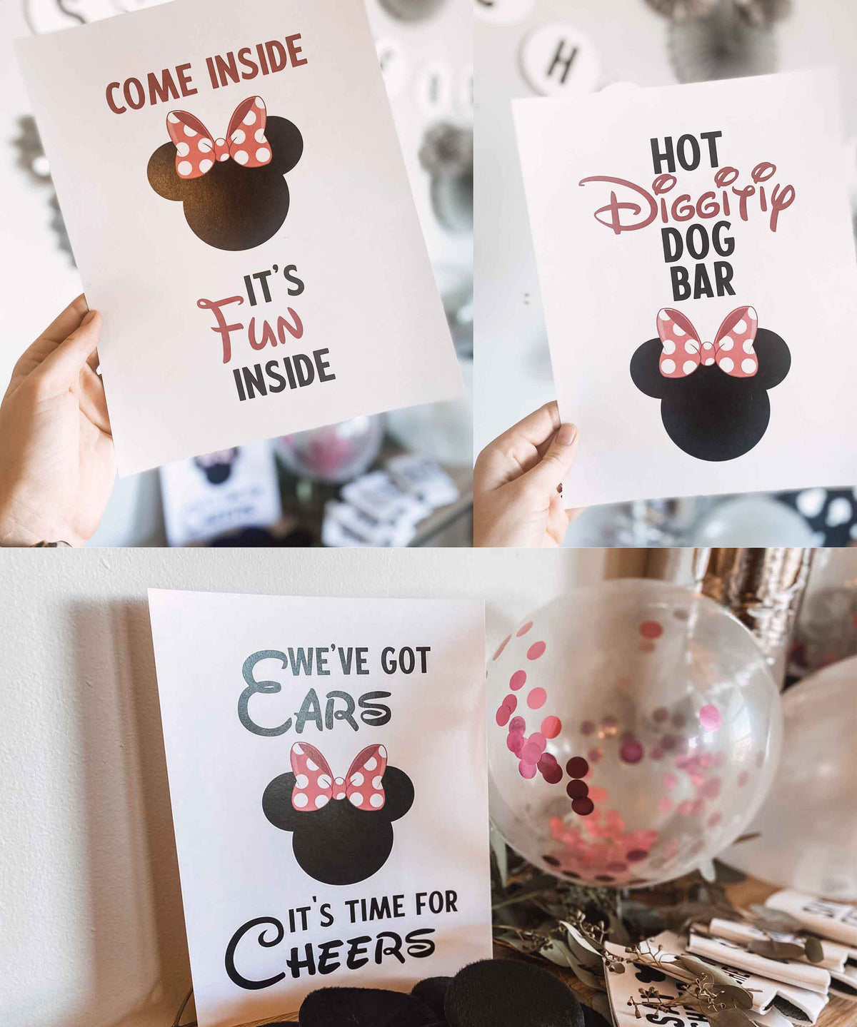 Minnie Mouse Party Printables - Welcome Sign, Hot Dog Bar, Party Favors, Mickey Ears Silhouette - Instant Download