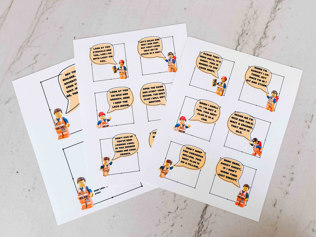 18 Building Block Scavenger Hunt Clues - Printable Treasure Hunt for Kids Party or Surprise Trip