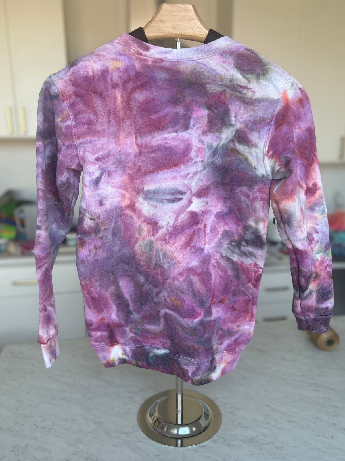 Youth Large Maroon & Burgundy Scrunch Tie Dye Pullover, Hand Dyed Cozy Sweater