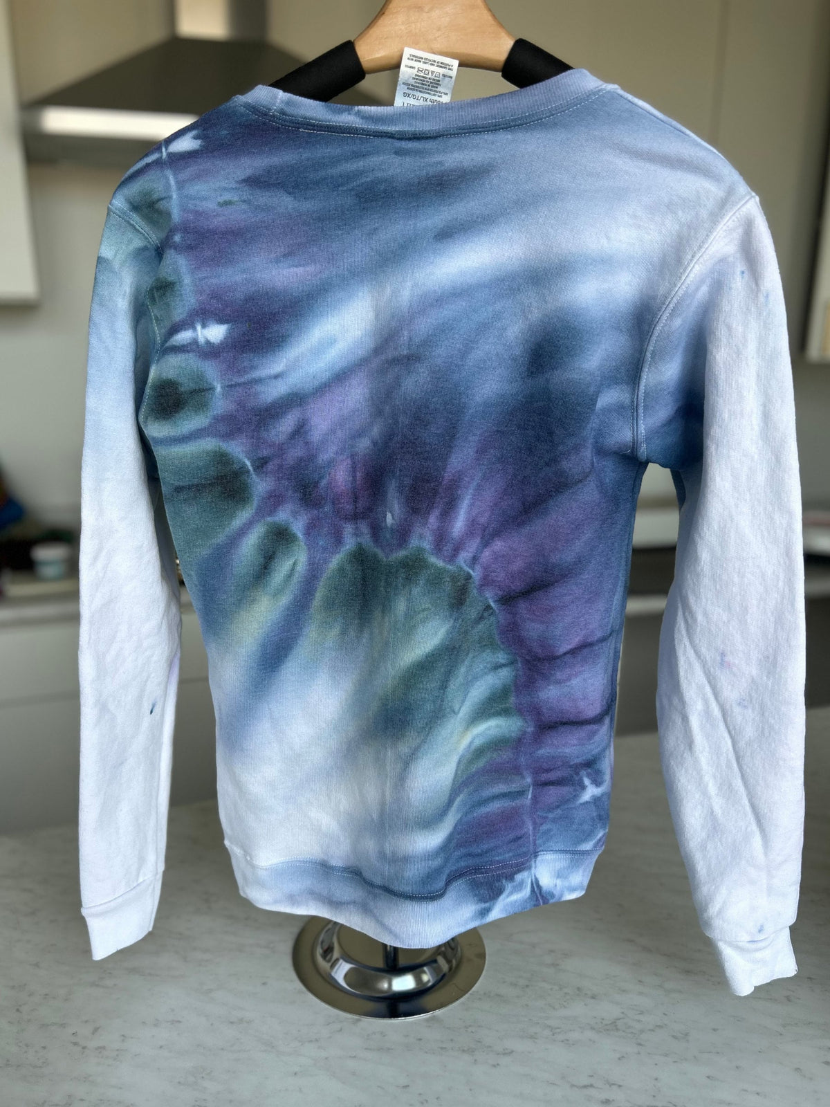 Youth XL Teal & Purple Tie Dye Pullover Sweater, Hand Dyed Gravity Style