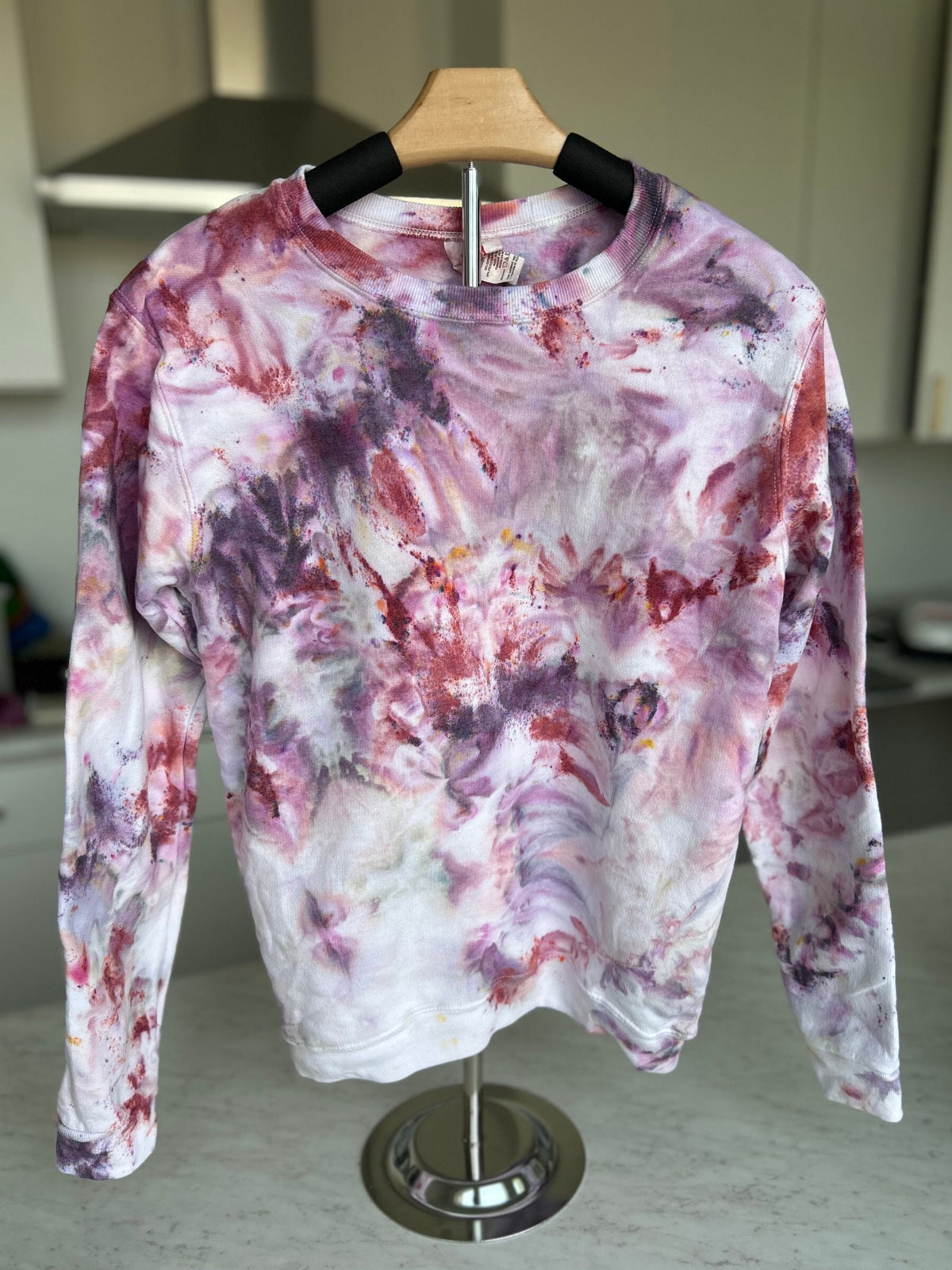 Youth XL Pullover Sweater - Maroon and Burgandy Flow Tie Dye
