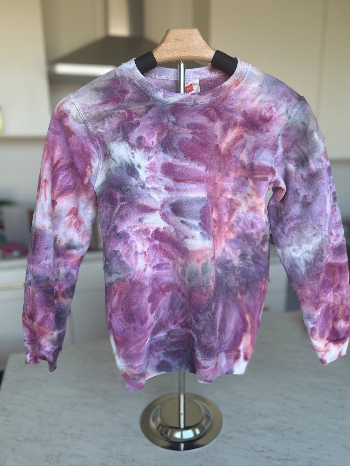 Youth Large Maroon & Burgundy Scrunch Tie Dye Pullover, Hand Dyed Cozy Sweater