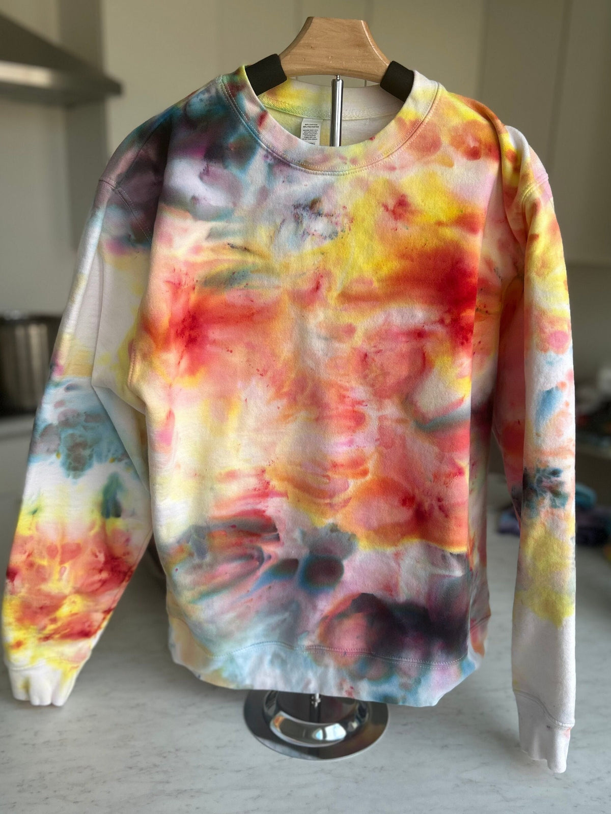 Adult Medium Stormy Tangerine Tie Dye Pullover, Hand Dyed Flow Style Sweater