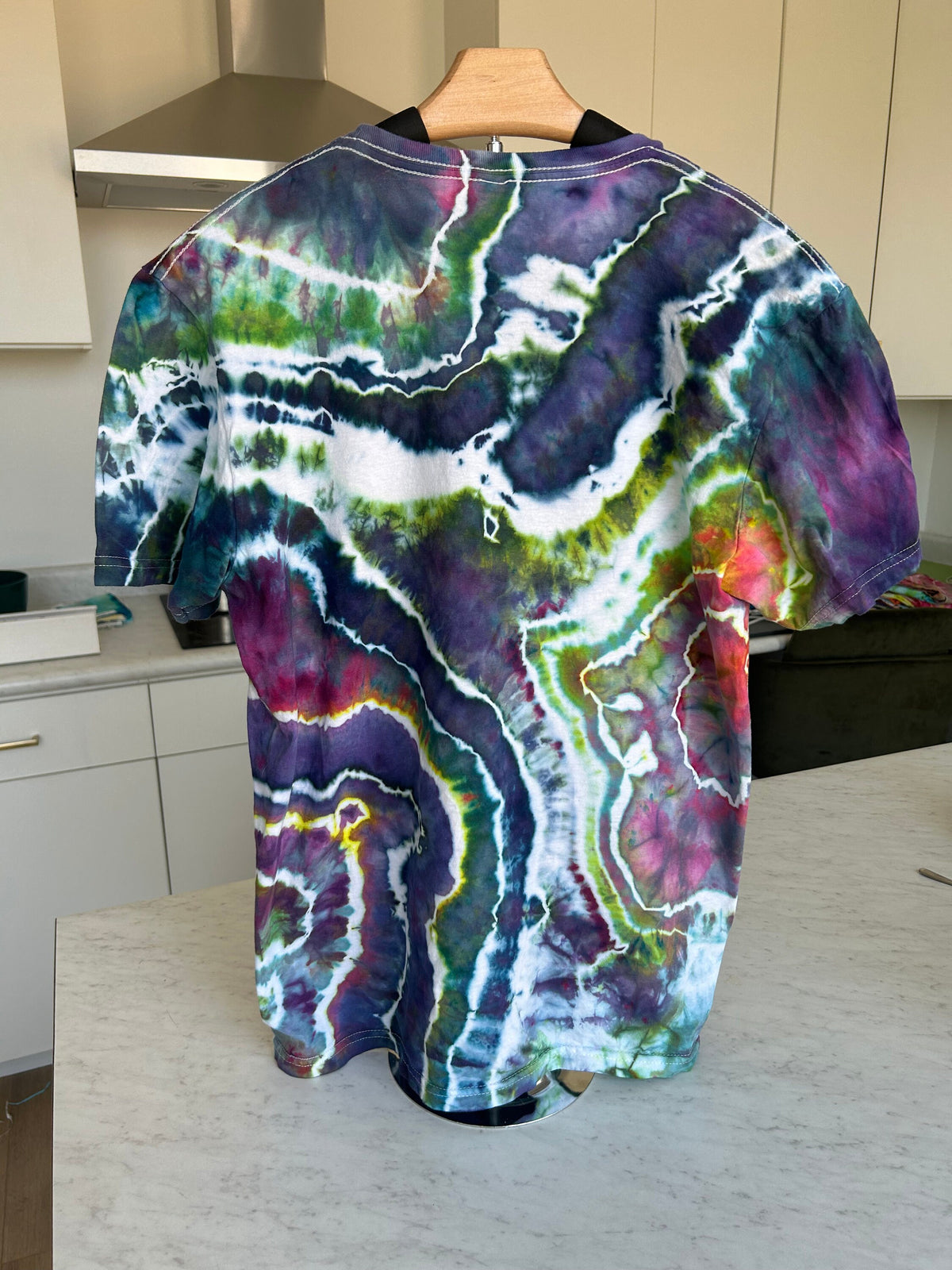 Adult Medium Hand Dyed Tie Dye T-Shirt – Lime, Hibiscus & Deep Space Geode, 100% Cotton