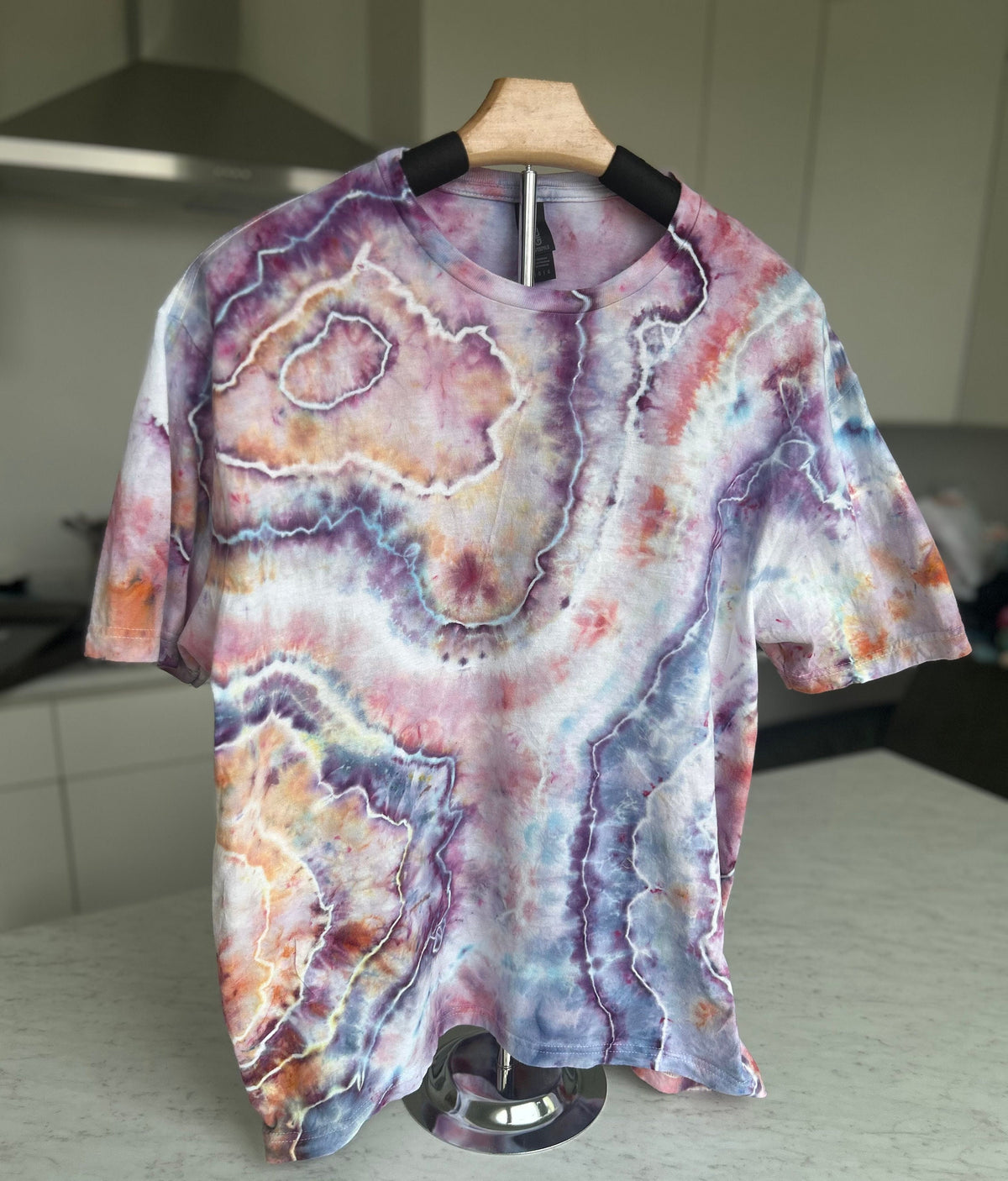 Adult Large Hand Dyed Tie Dye T-Shirt – Spring Geode Pattern, Gildan Softstyle, 100% Cotton