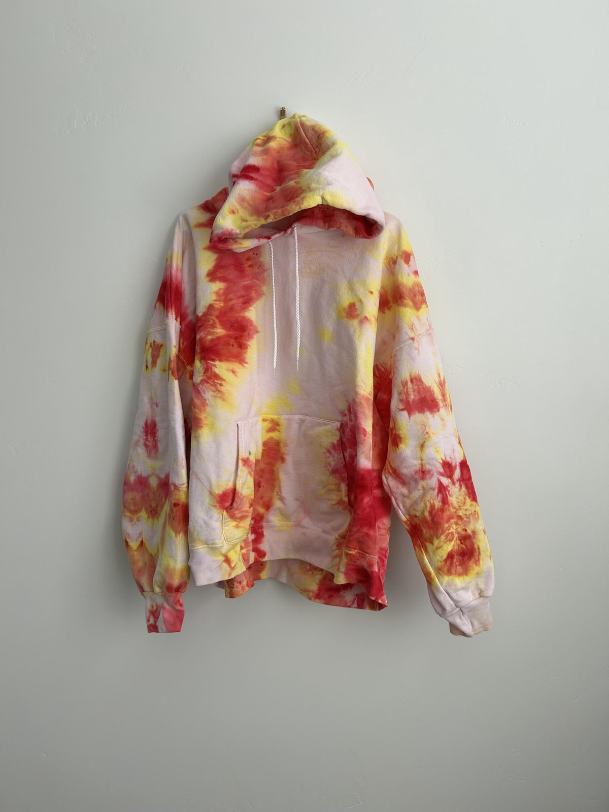 Adult 2X Hoodie - Yellow, Pink and White Hand-Dyed Tie Dye