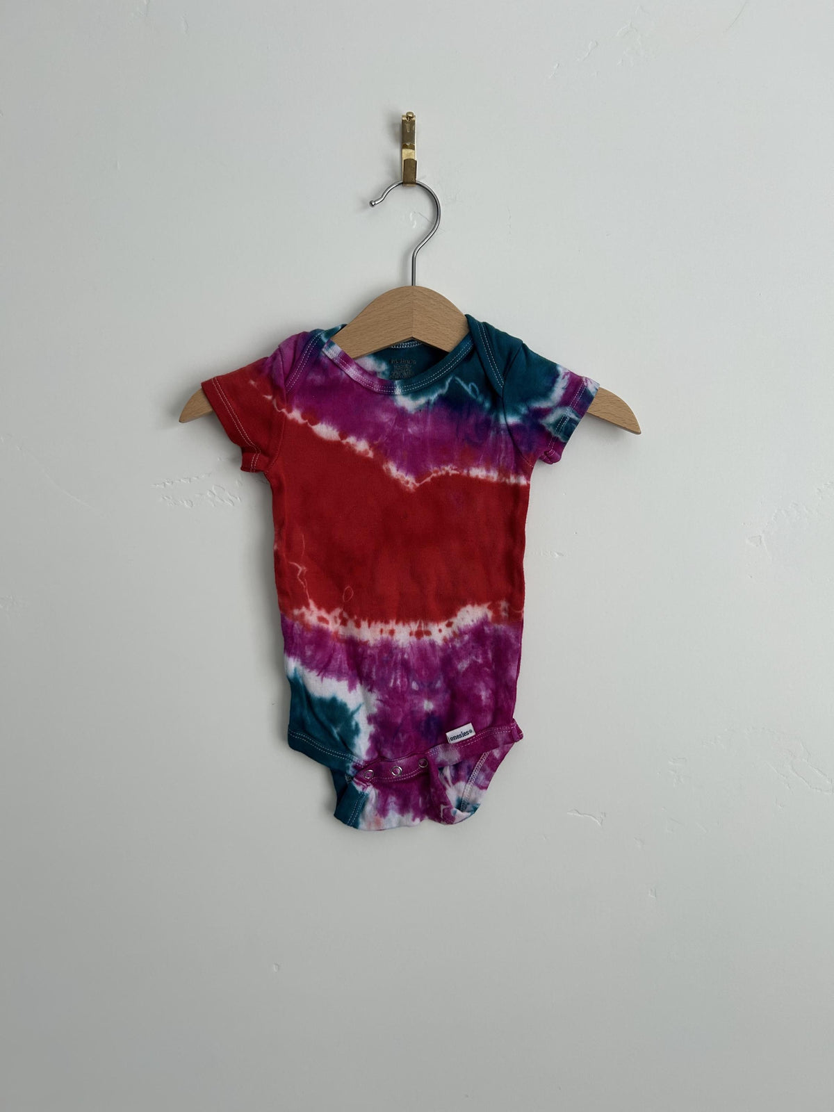 3-6 Month Hand Dyed Baby Onesie - Teal, Magenta and Red Tie Dye