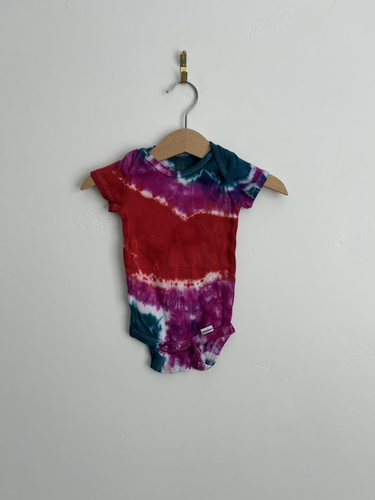 3-6 Month Hand Dyed Baby Onesie - Teal, Magenta and Red Tie Dye