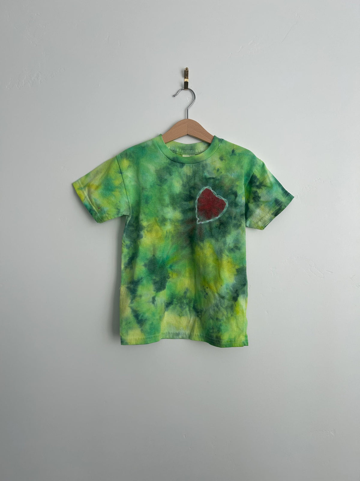 Youth Small Green & Red Tie Dye Shirt - Hand Dyed Christmas Tee