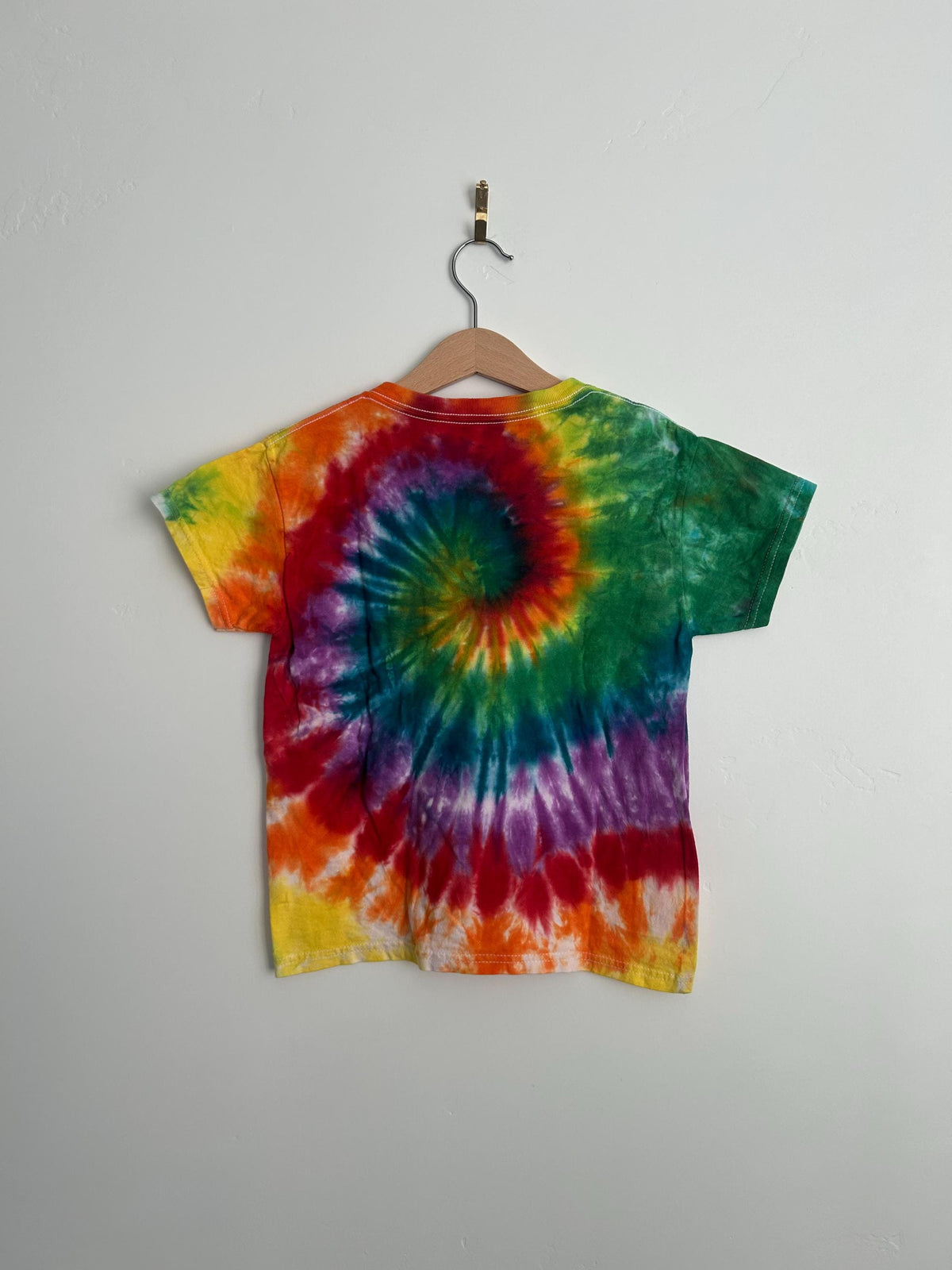 Youth Small Rainbow Spiral Tie Dye Shirt - Hand Dyed Unisex Cotton