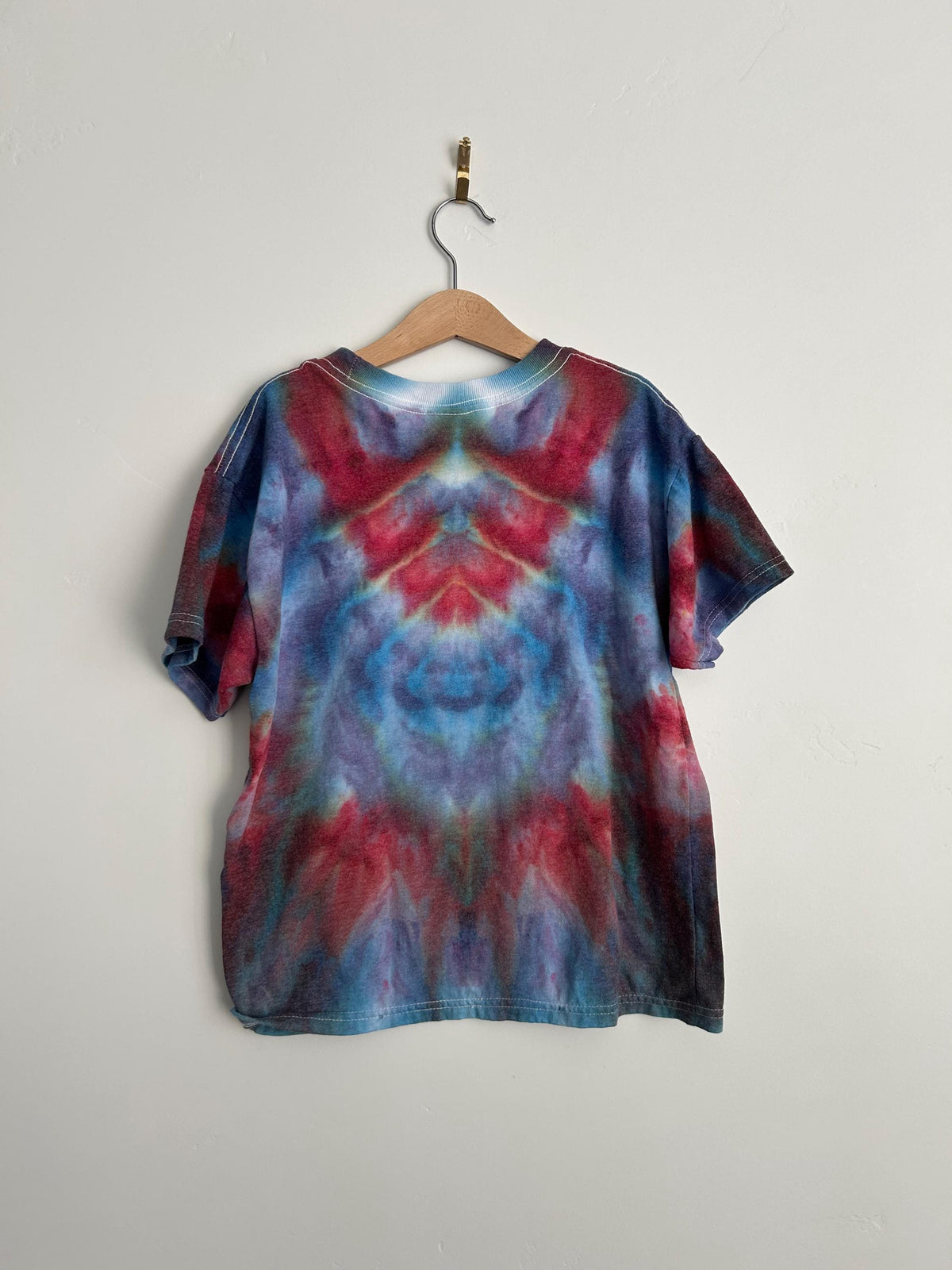 Youth Medium Red Blue Purple Tie Dye Shirt - Hand Dyed Unisex Tee