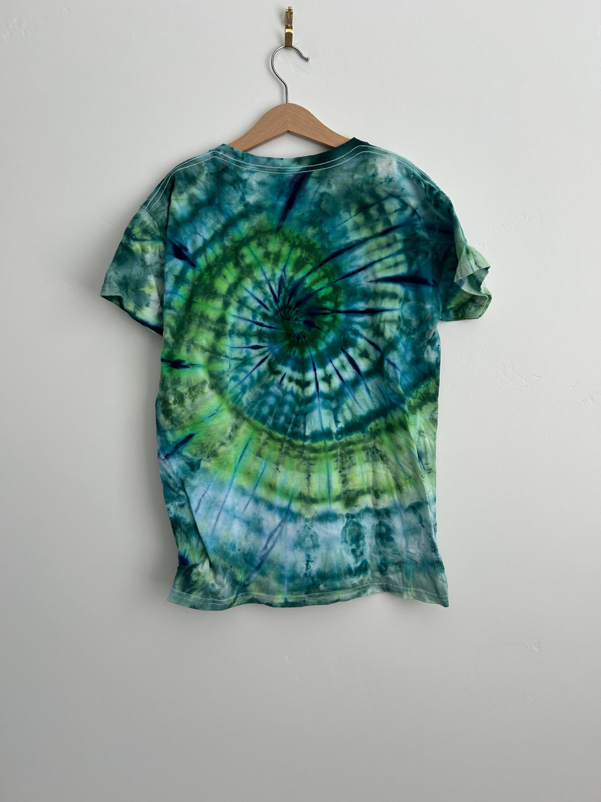Youth Large Teal Green Navy Spiral Tie Dye Shirt - Hand Dyed