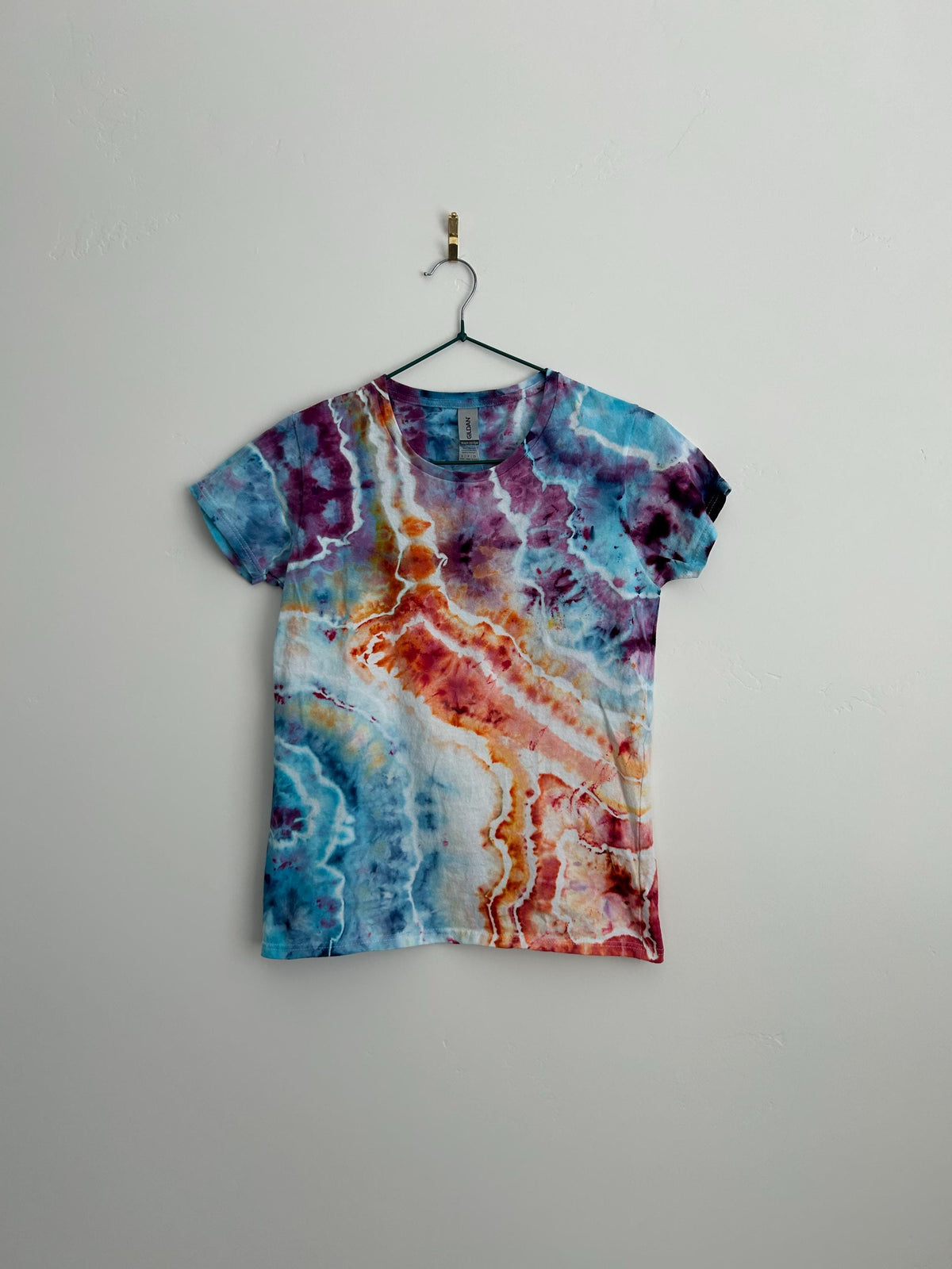 Adult Small Coral Blue Purple Geode Tie Dye Shirt - Hand Dyed