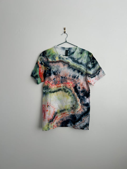 Adult Small Coral Yellow Black Geode Tie Dye Shirt - Hand Dyed 100% Cotton