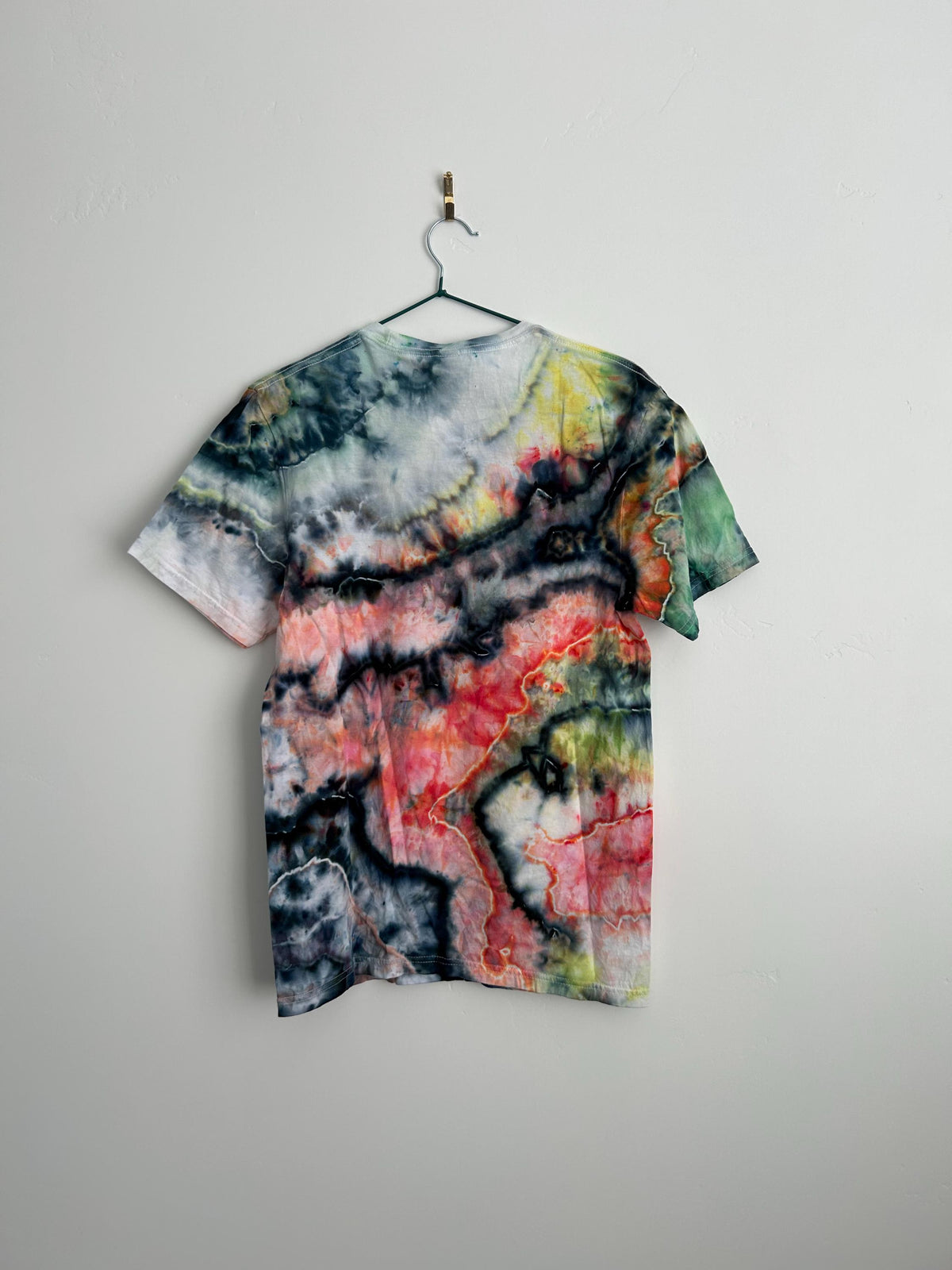 Adult Small Coral Yellow Black Geode Tie Dye Shirt - Hand Dyed 100% Cotton