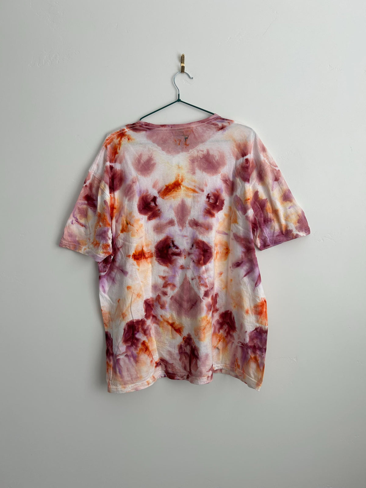 Adult XL Maroon and Peach Tie Dye T-Shirt – Hand Dyed, One-of-a-Kind Cotton Ice Dye Tee