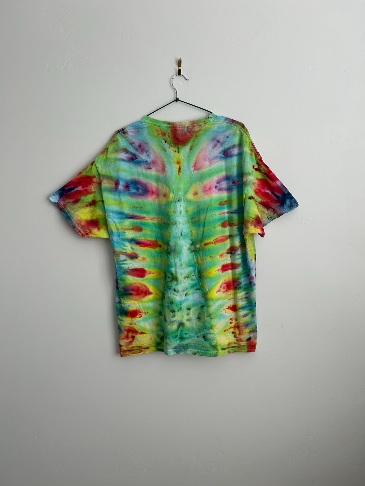 Adult XL Rainbow Triangle Tie Dye T-Shirt – Hand Dyed, One-of-a-Kind, Procion Ice Dye Shirt