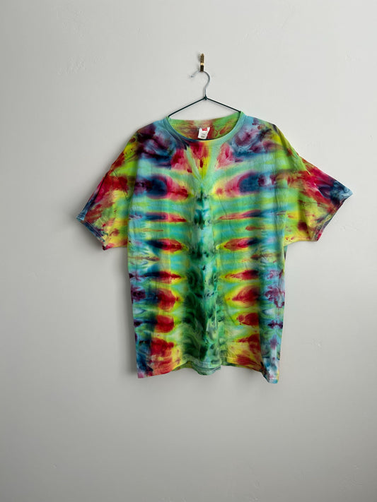 Adult XL Rainbow Triangle Tie Dye T-Shirt – Hand Dyed, One-of-a-Kind, Procion Ice Dye Shirt