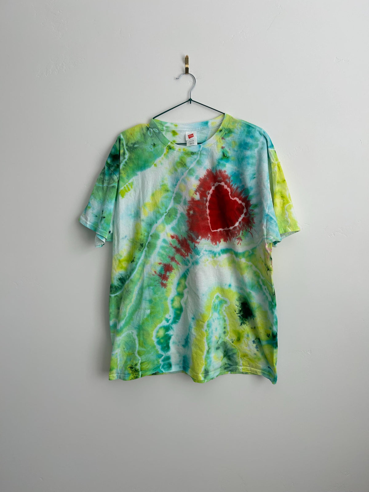 Adult XL Grinch Tie Dye Shirt – Hand Dyed Christmas T-Shirt in Green & Red, 100% Cotton Ice Dye