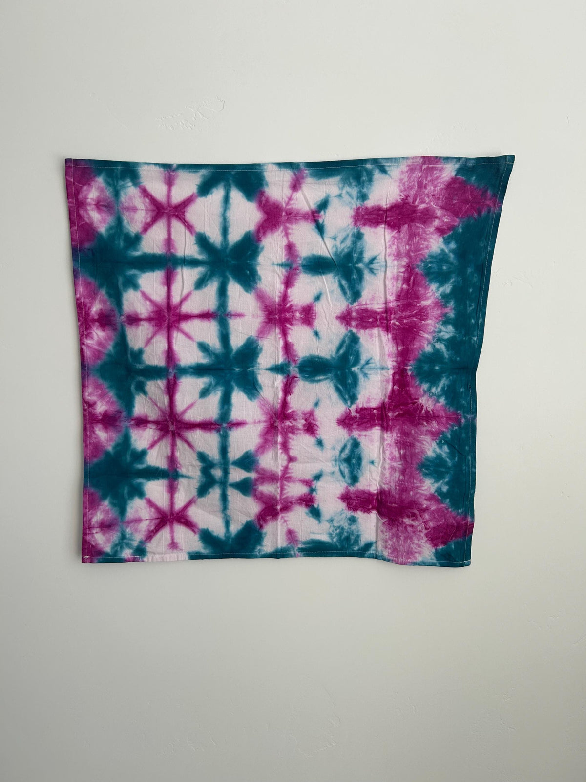 Magenta & Teal Shibori Ice Dyed Tea Towel – Hand Dyed 100% Cotton 28"x28"