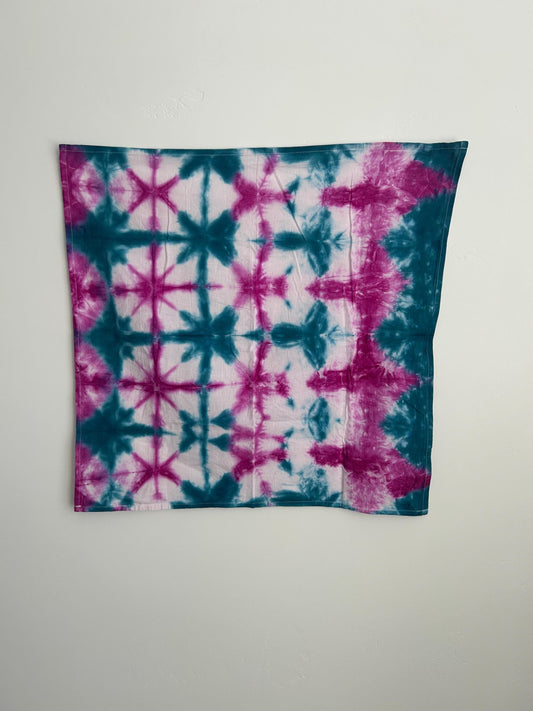 Magenta & Teal Shibori Ice Dyed Tea Towel – Hand Dyed 100% Cotton 28"x28"