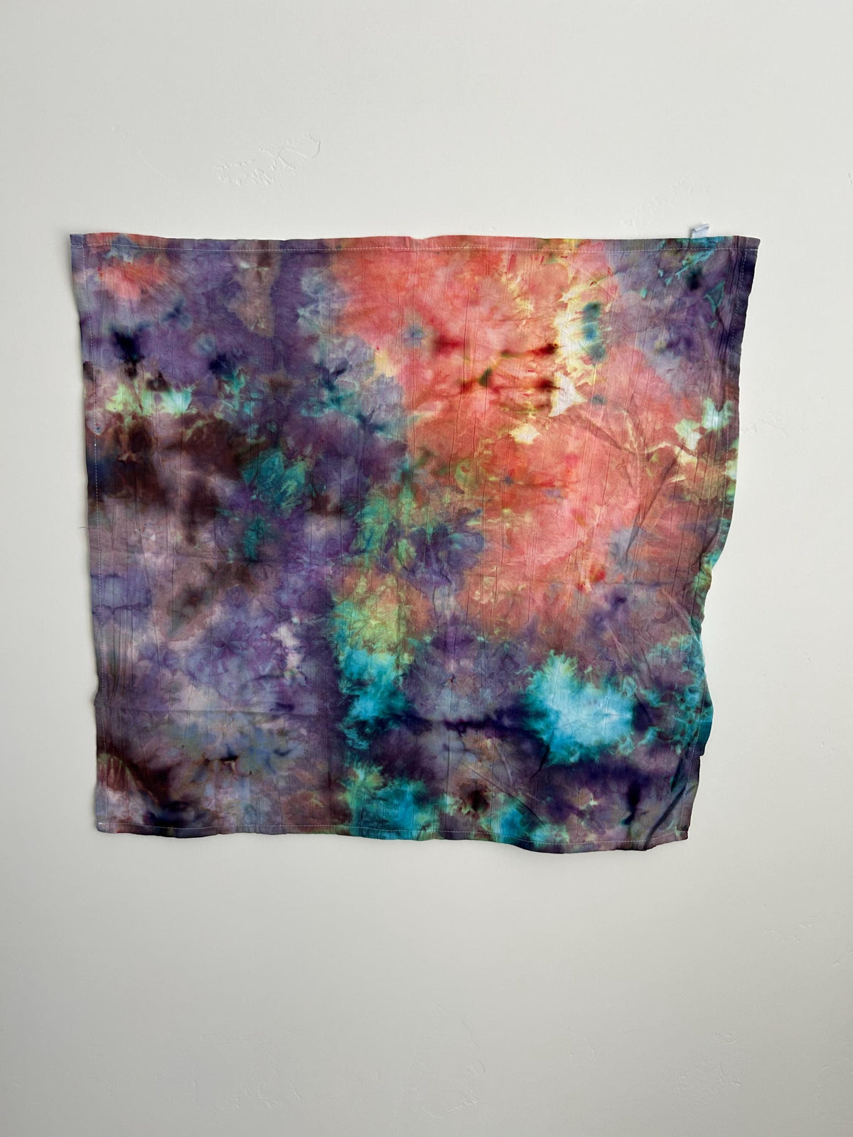 Coral, Purple & Blue Ice Dyed Tea Towel – Hand Dyed 100% Cotton 28"x28"