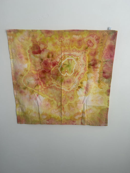 Hand Dyed Tea Towel - Chartreuse and Tangerine Geode Ice Dye