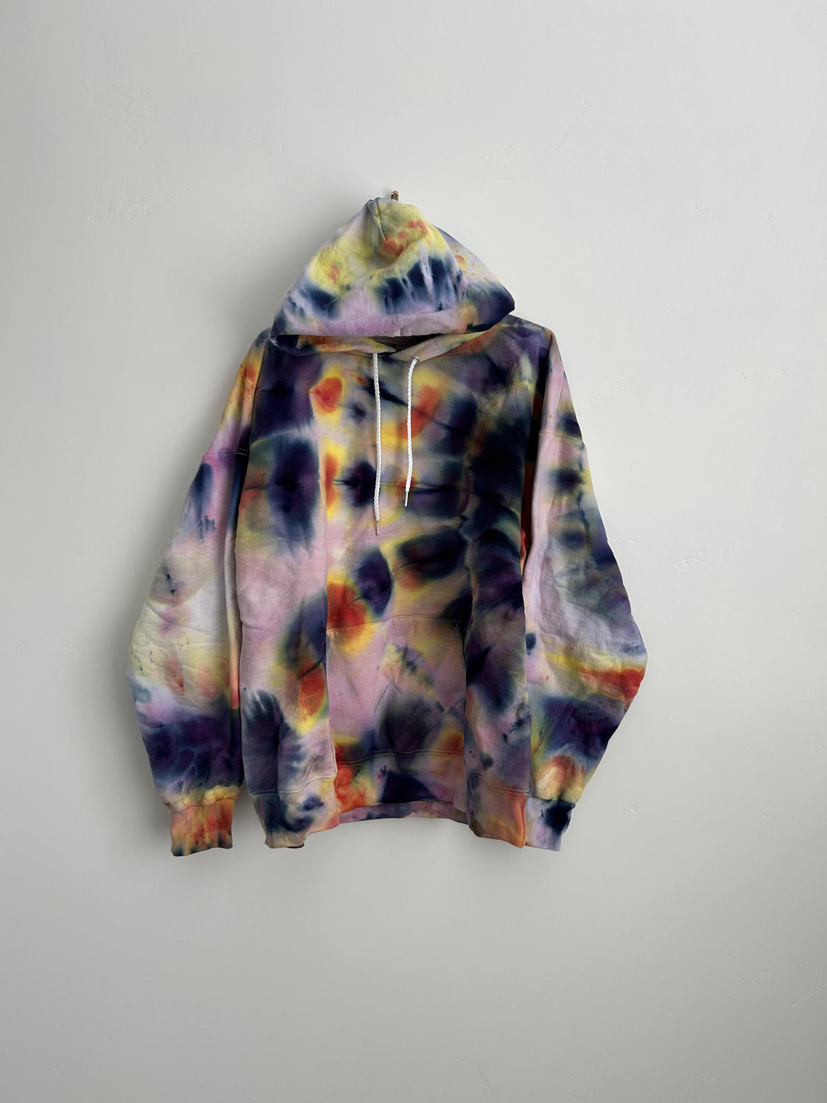 Adult L Hoodie - Purple Tangerine Fan Fold Hand Dyed Tie Dye