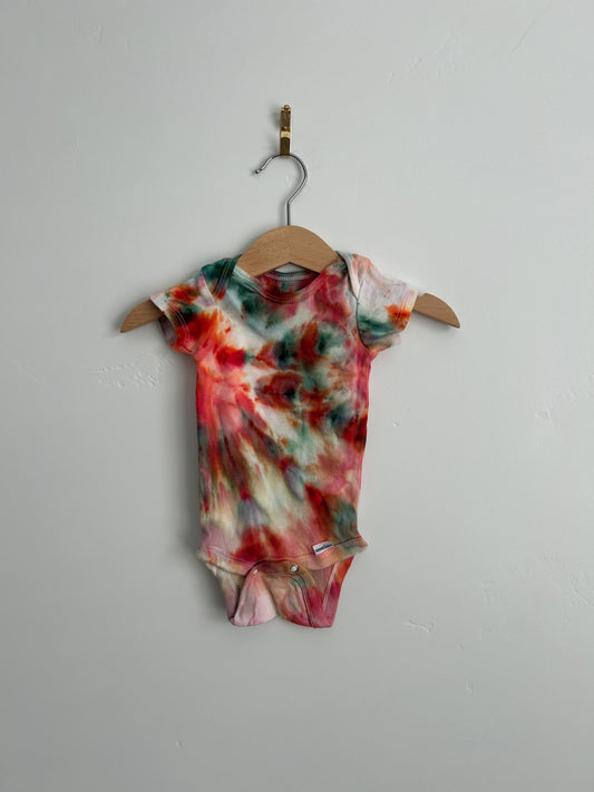 0-3 Month Hand Dyed Baby Onesie - Coral and Seafoam Tie Dye