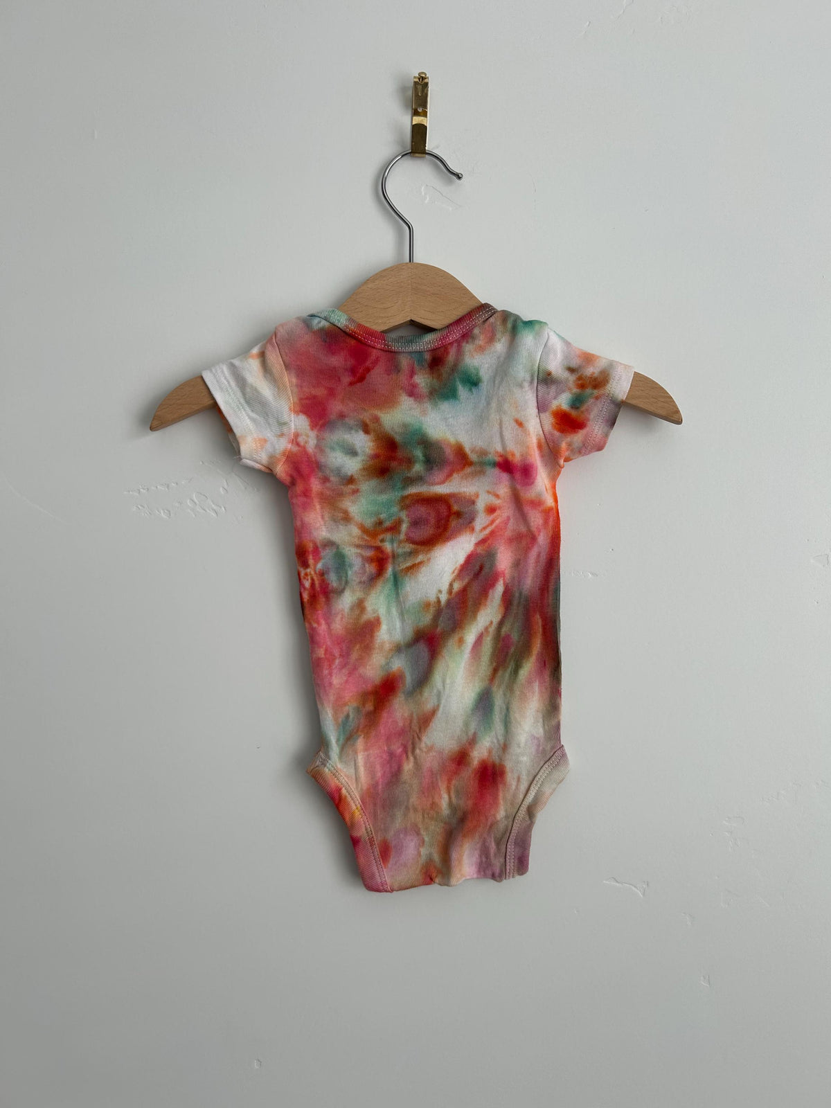 0-3 Month Hand Dyed Baby Onesie - Coral and Seafoam Tie Dye