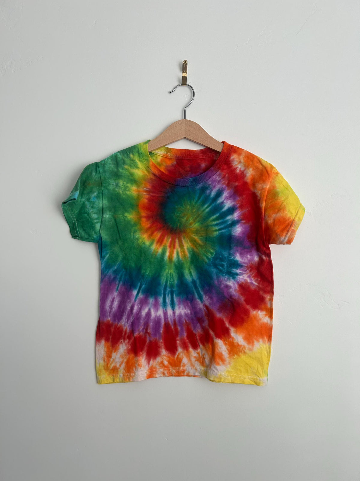 Youth Small Rainbow Spiral Tie Dye Shirt - Hand Dyed Unisex Cotton