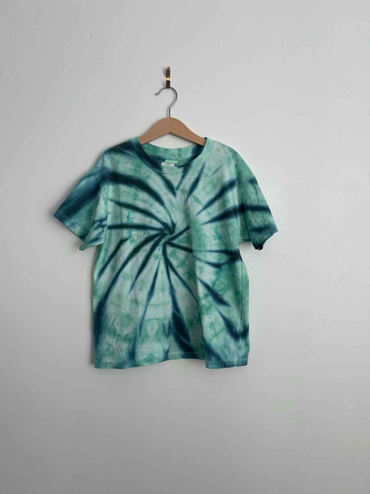 Youth Medium Seafoam Spiral Tie Dye Shirt - Hand Dyed Unisex Tee