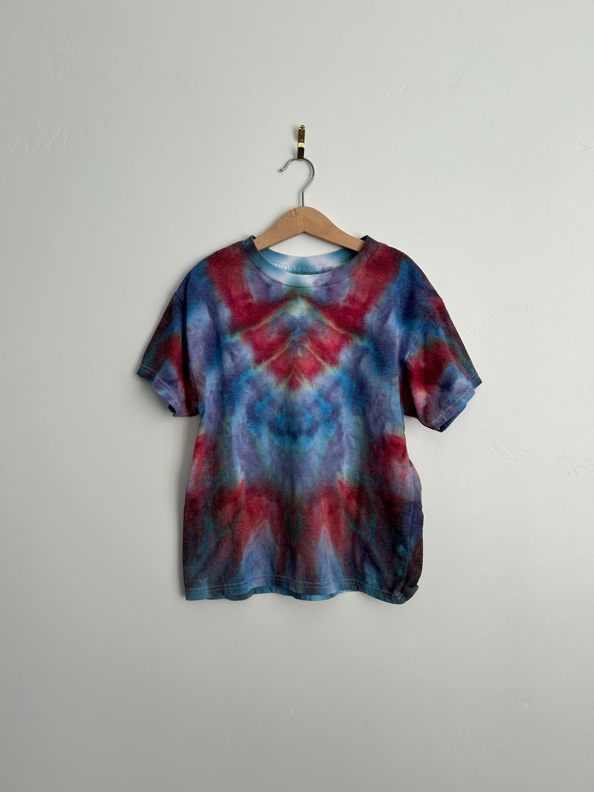 Youth Medium Red Blue Purple Tie Dye Shirt - Hand Dyed Unisex Tee