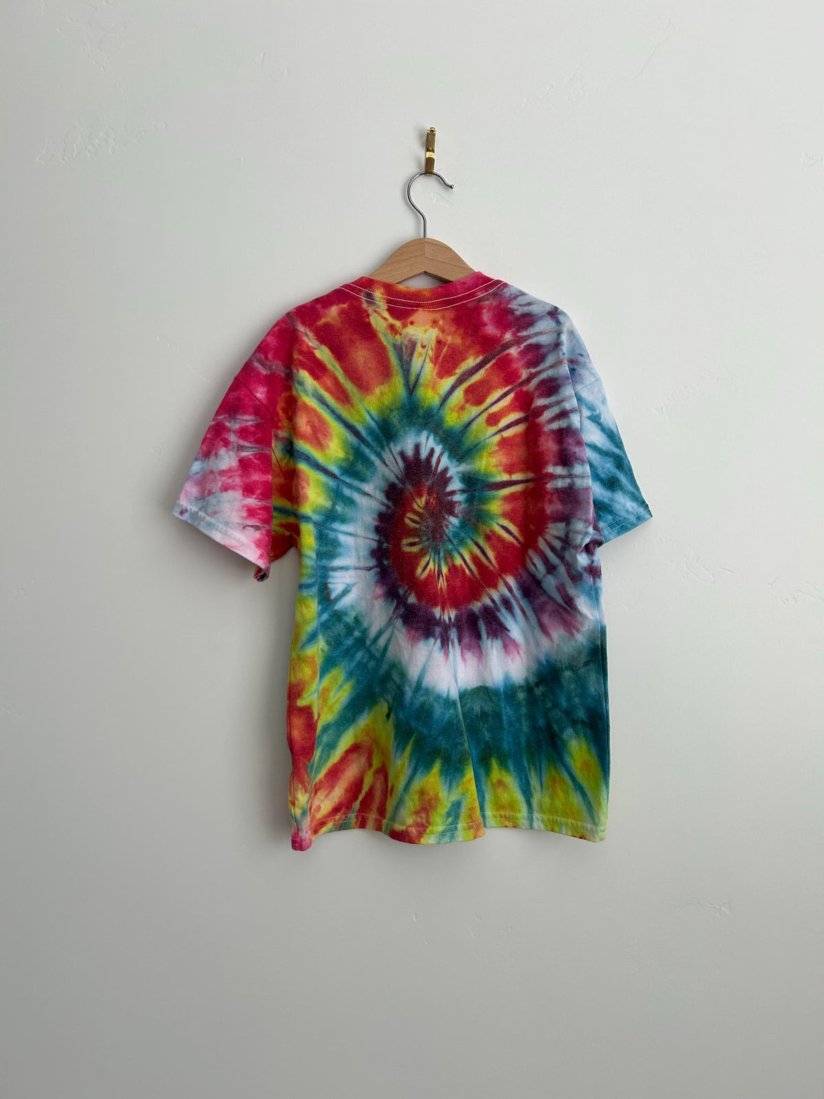 Youth Large Rainbow Spiral Tie Dye Shirt - Hand Dyed Hanes Tee - Unique Unisex Top
