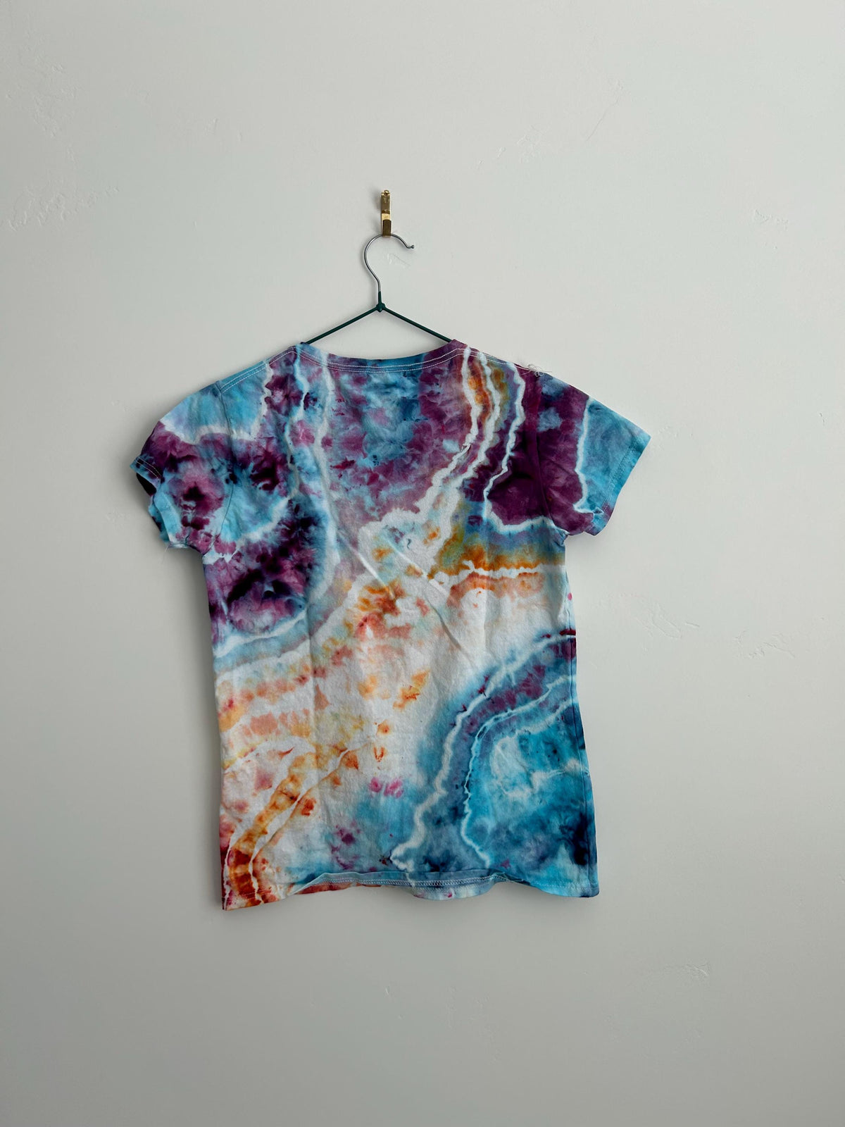 Adult Small Coral Blue Purple Geode Tie Dye Shirt - Hand Dyed