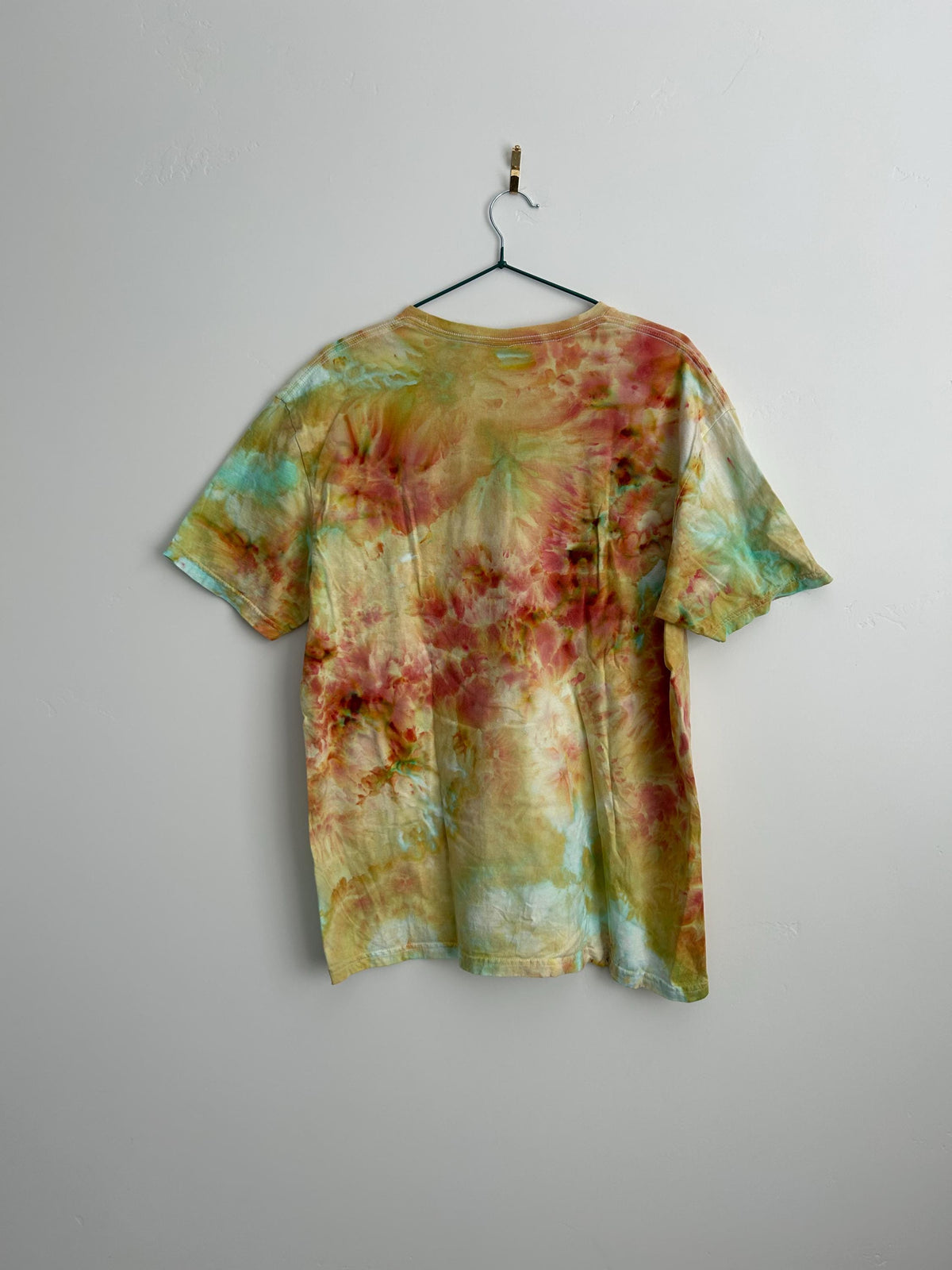 Adult Large Orange & Teal Tie Dye Shirt – Hand Dyed Flow Pattern, 100% Cotton, One-of-a-Kind Ice Dye Tee