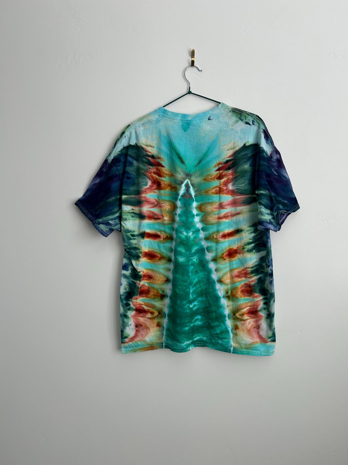 Adult XL Hand Dyed Tie Dye Shirt – Rainbow Christmas Tree Design, Festive Holiday Unisex Tee