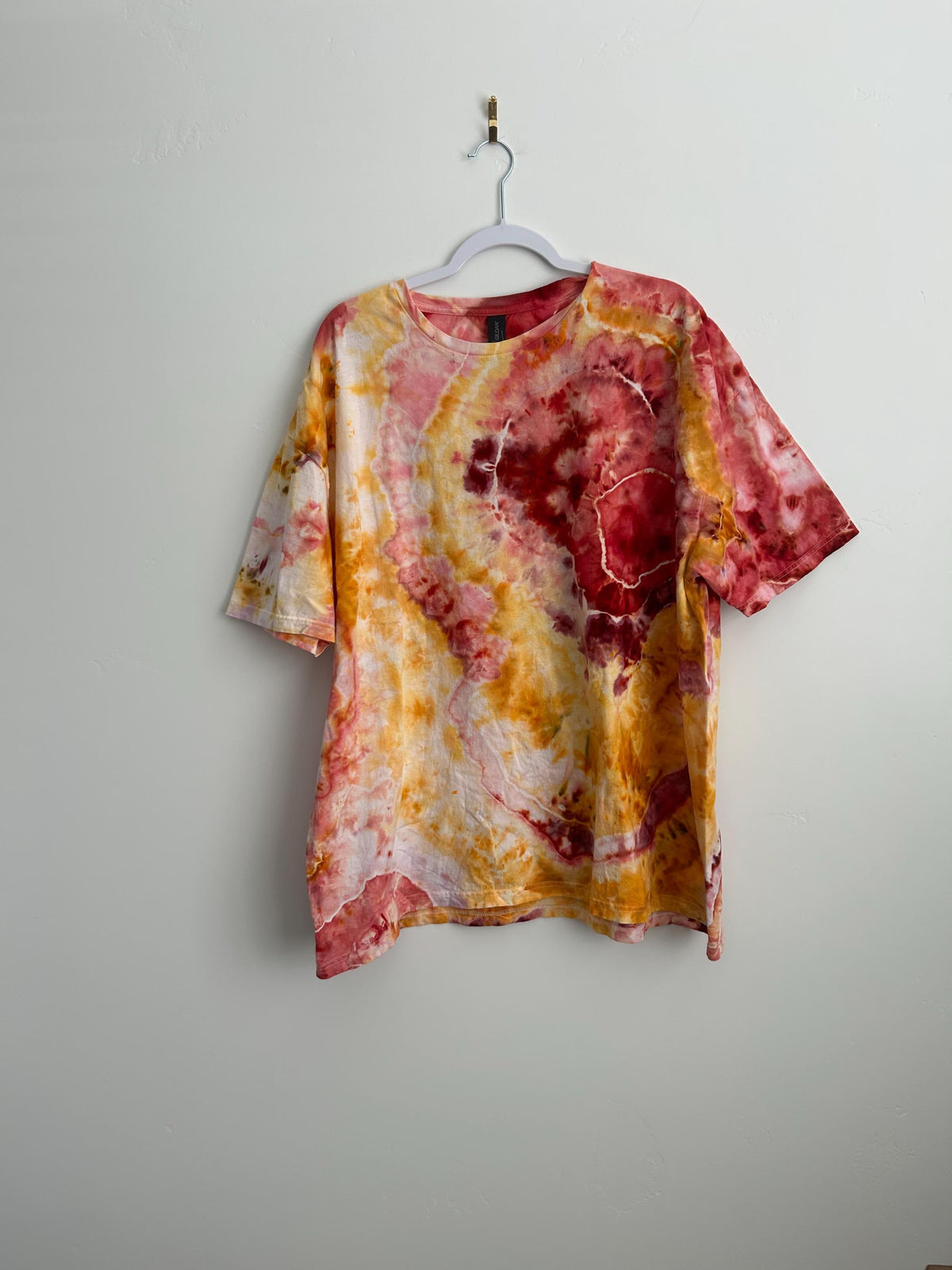 Gold and Red Geode Tie Dye Shirt – Adult 3XL Hand Dyed Hanes Tee, One-of-a-Kind Bold Design
