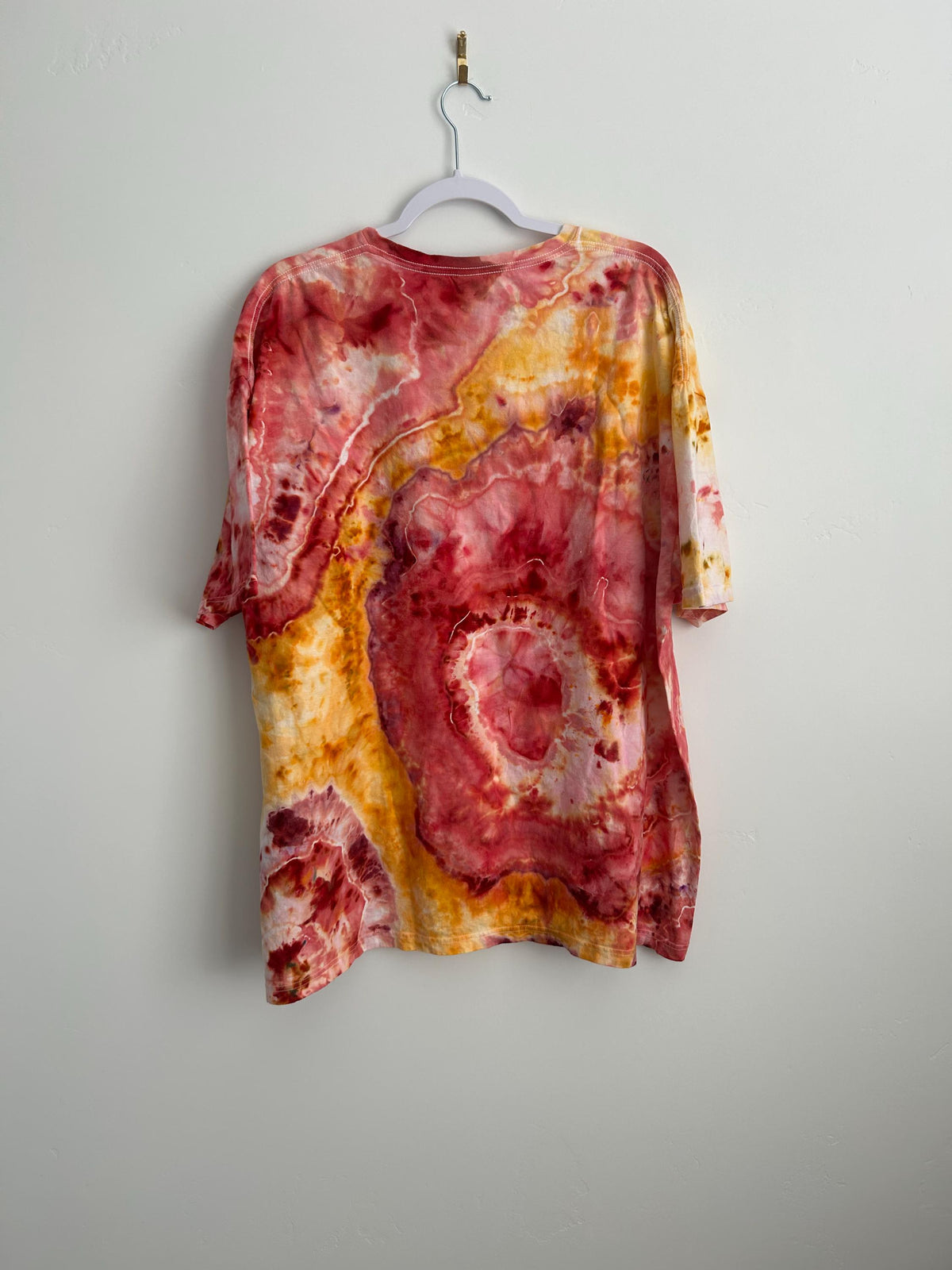 Gold and Red Geode Tie Dye Shirt – Adult 3XL Hand Dyed Hanes Tee, One-of-a-Kind Bold Design