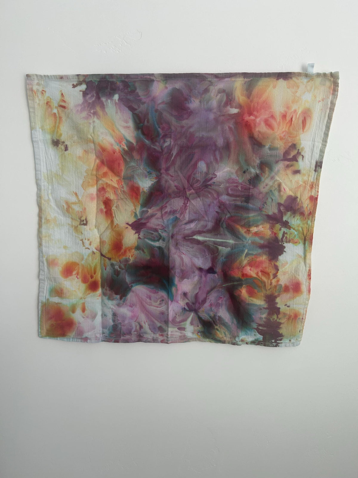Purple & Coral Ice Dyed Tea Towel – Hand Dyed 100% Cotton 28"x28"