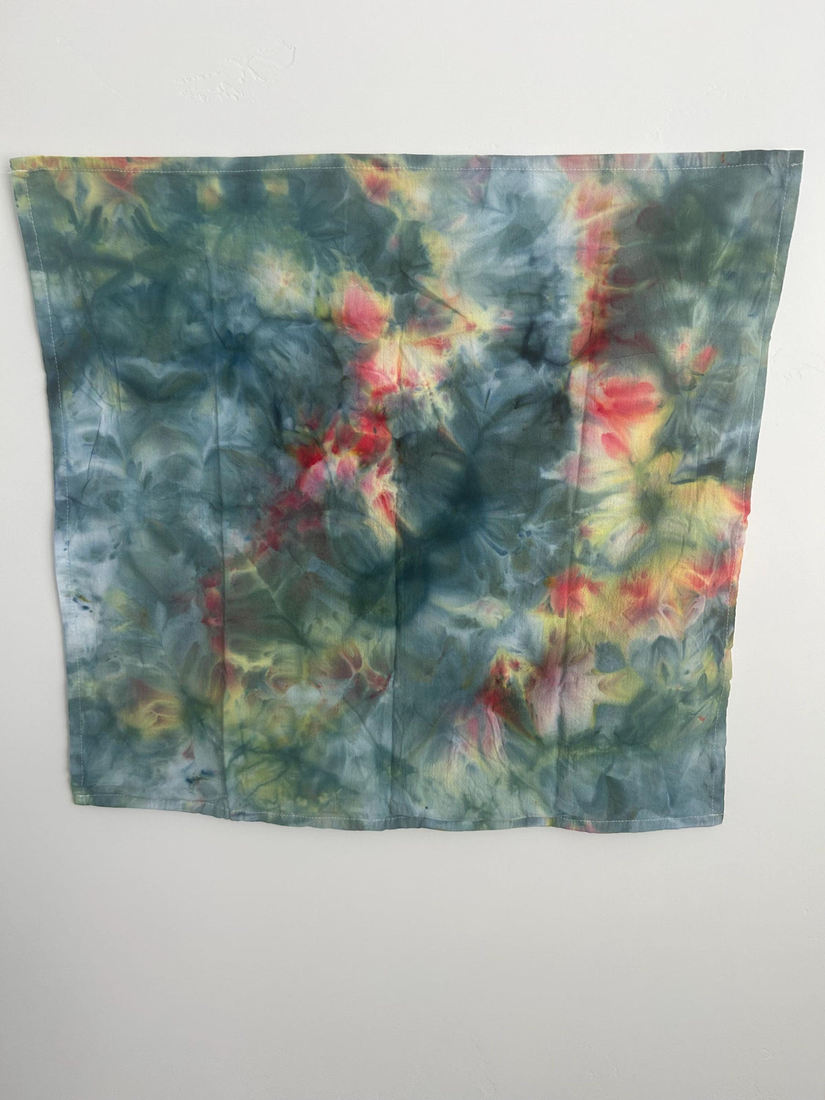 Hand Dyed Tea Towel - Forest and Tangerine Ice Dye